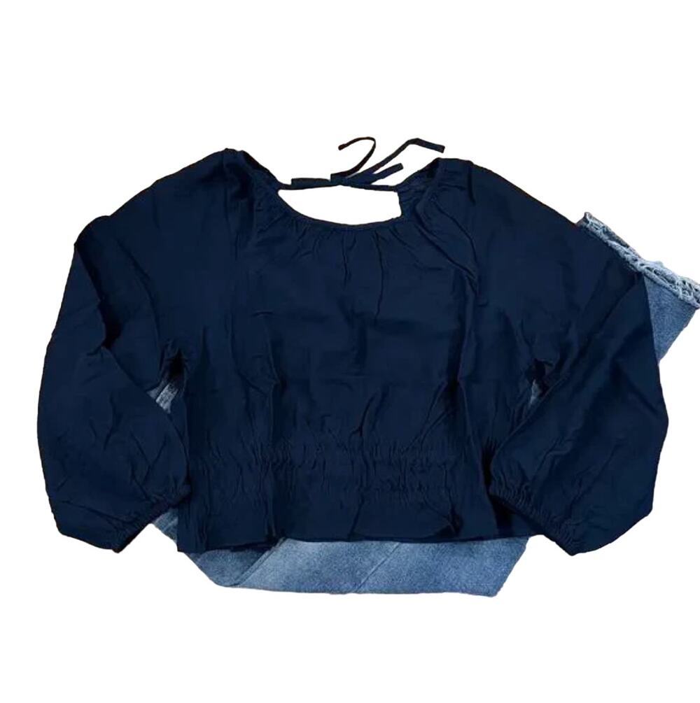 NWT Madewell Deep Indigo Navy Blue Twill Tie-Back Cutout Top - SIZE XL
